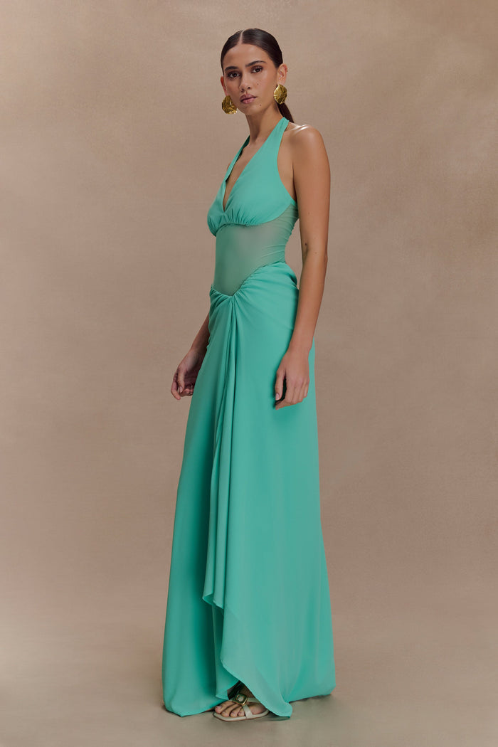 Jonna Chiffon And Mesh Maxi Dress - Lagoon
