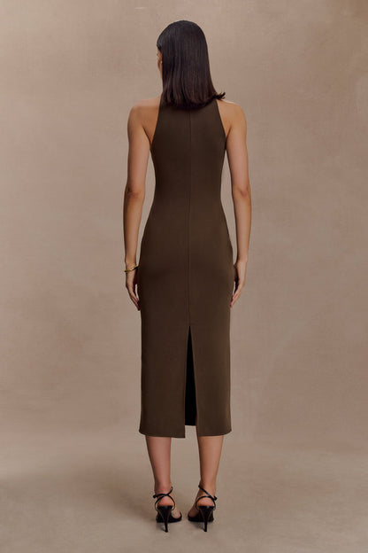 Kennedy High Neck Midi Dress - Chocolate