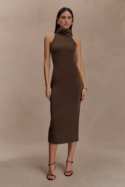 Kennedy High Neck Midi Dress - Chocolate