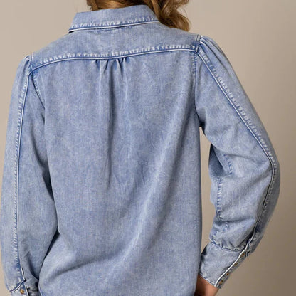 Kimes Ranch Women's L/S Mae Western Snap Shirt in Light Wash Indigo