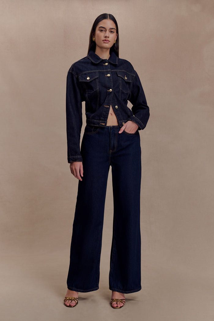 Kirra Cinched Denim Jacket - Washed Indigo Blue