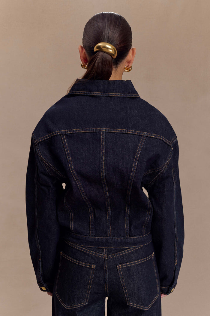 Kirra Cinched Denim Jacket - Washed Indigo Blue