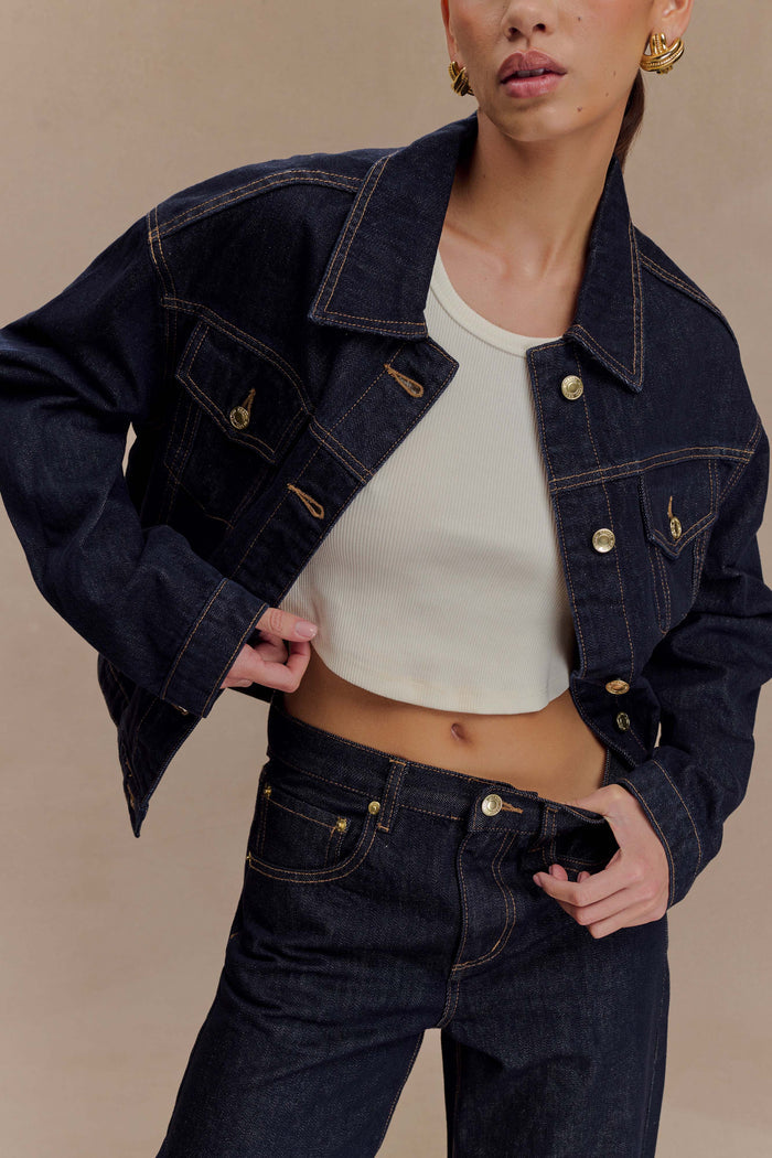 Kirra Cinched Denim Jacket - Washed Indigo Blue
