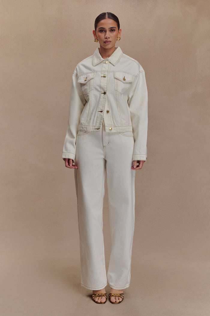 Kirra Cinched Denim Jacket - White