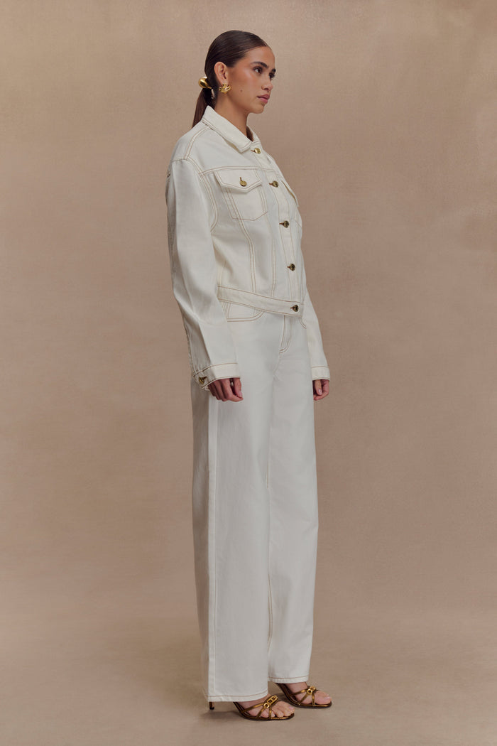 Kirra Cinched Denim Jacket - White