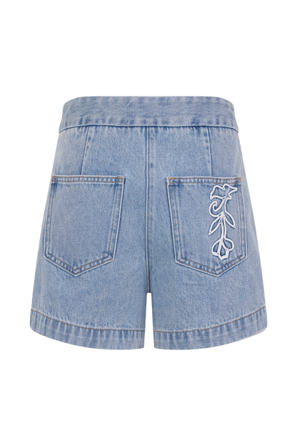 Kylee Embroidered Shorts - Mid Blue
