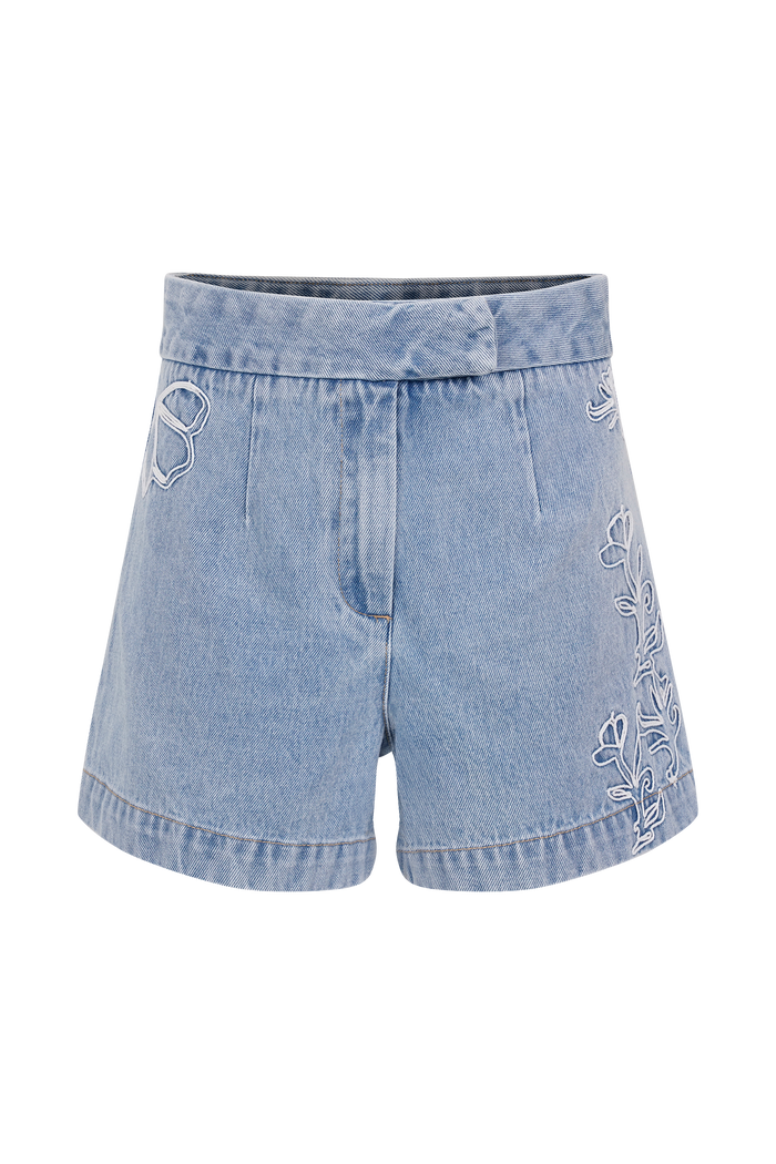 Kylee Embroidered Shorts - Mid Blue