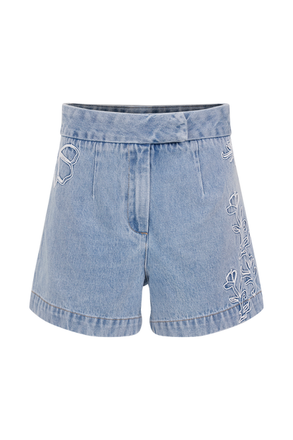 Kylee Embroidered Shorts - Mid Blue