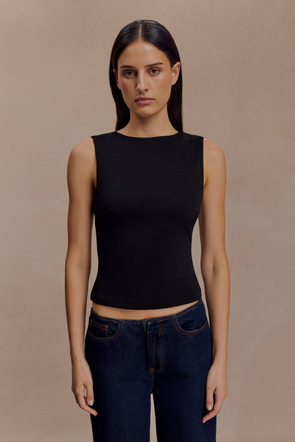 Kyra Open Back Scuba Crepe Top - Black