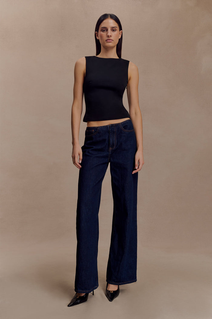 Kyra Open Back Scuba Crepe Top - Black