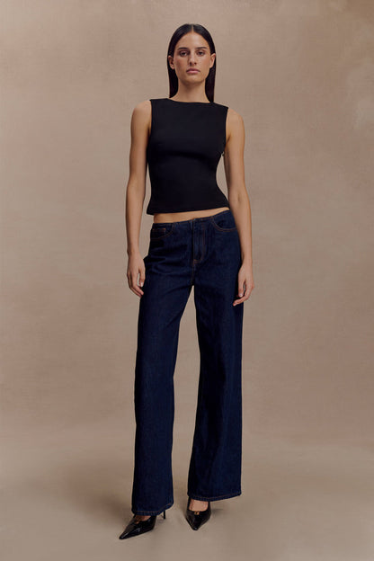 Kyra Open Back Scuba Crepe Top - Black