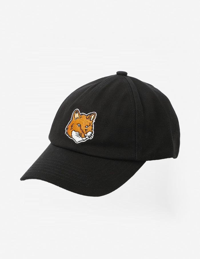 Large Fox Head Embroidery 6p Cap Black