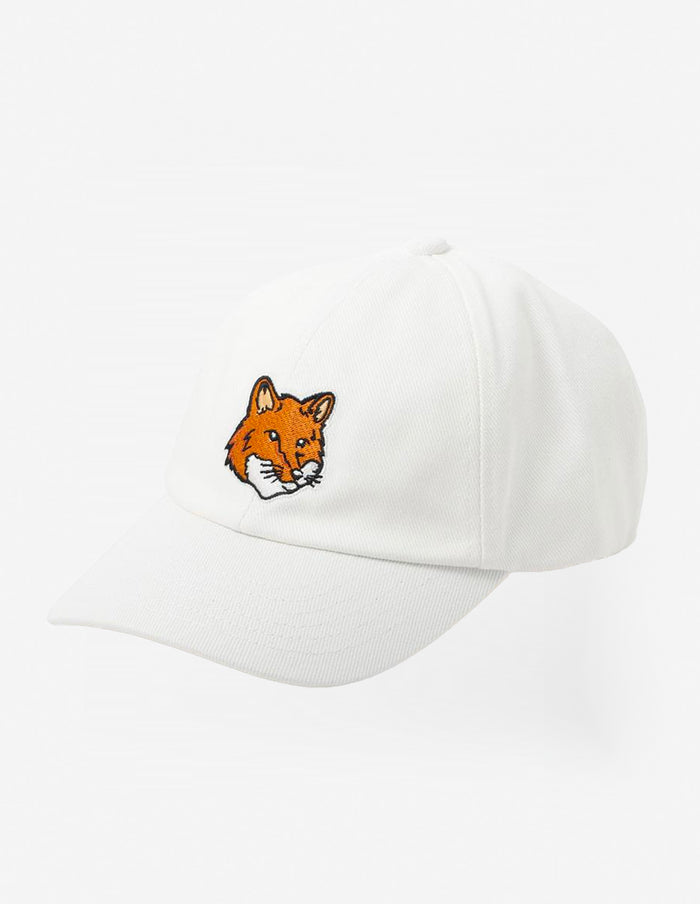 Large Fox Head Embroidery 6p Cap White