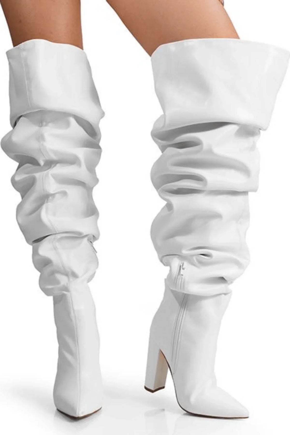 Pu Leather Nordic31 Over The Knee Boots(White)