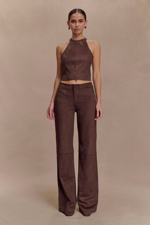 Logan Faux Suede Pants - Dark Chocolate