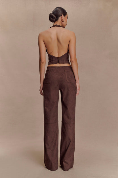 Logan Faux Suede Pants - Dark Chocolate