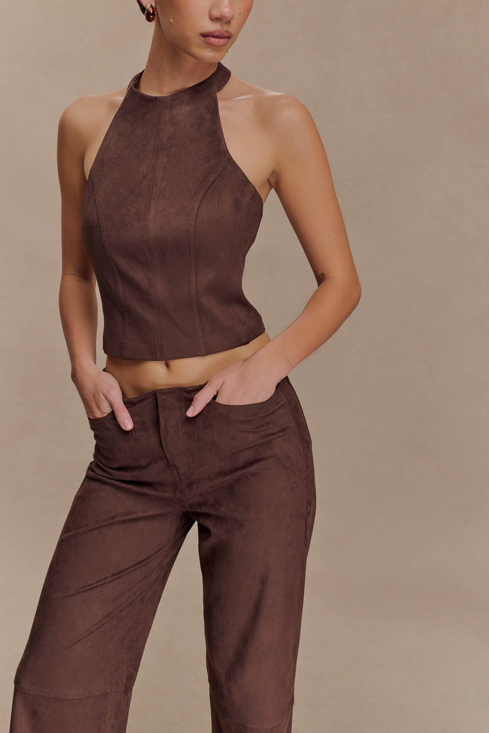 Logan Faux Suede Pants - Dark Chocolate