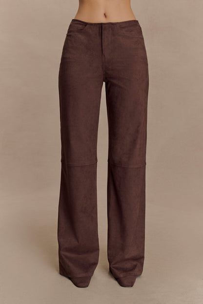 Logan Faux Suede Pants - Dark Chocolate
