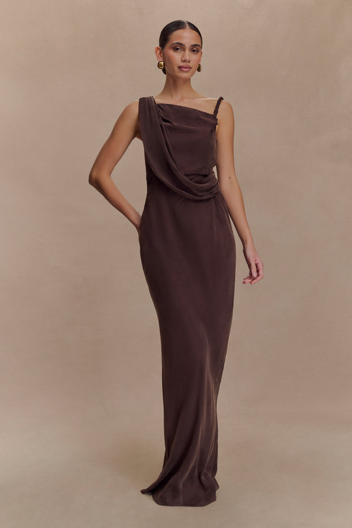 Lorieanne Draped Maxi Dress - Dark Chocolate