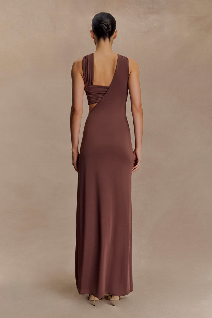 Lottie Slinky Maxi Dress With Split - Chocolate
