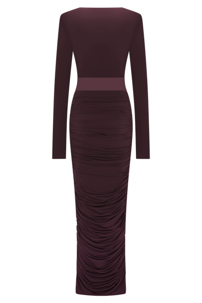 Louanne Slinky Long Sleeve Maxi Dress - Burgundy