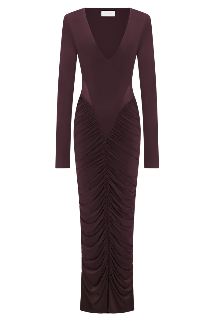 Louanne Slinky Long Sleeve Maxi Dress - Burgundy