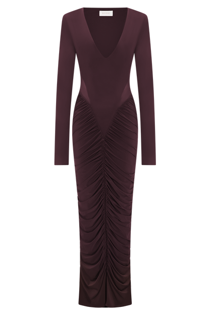 Louanne Slinky Long Sleeve Maxi Dress - Burgundy