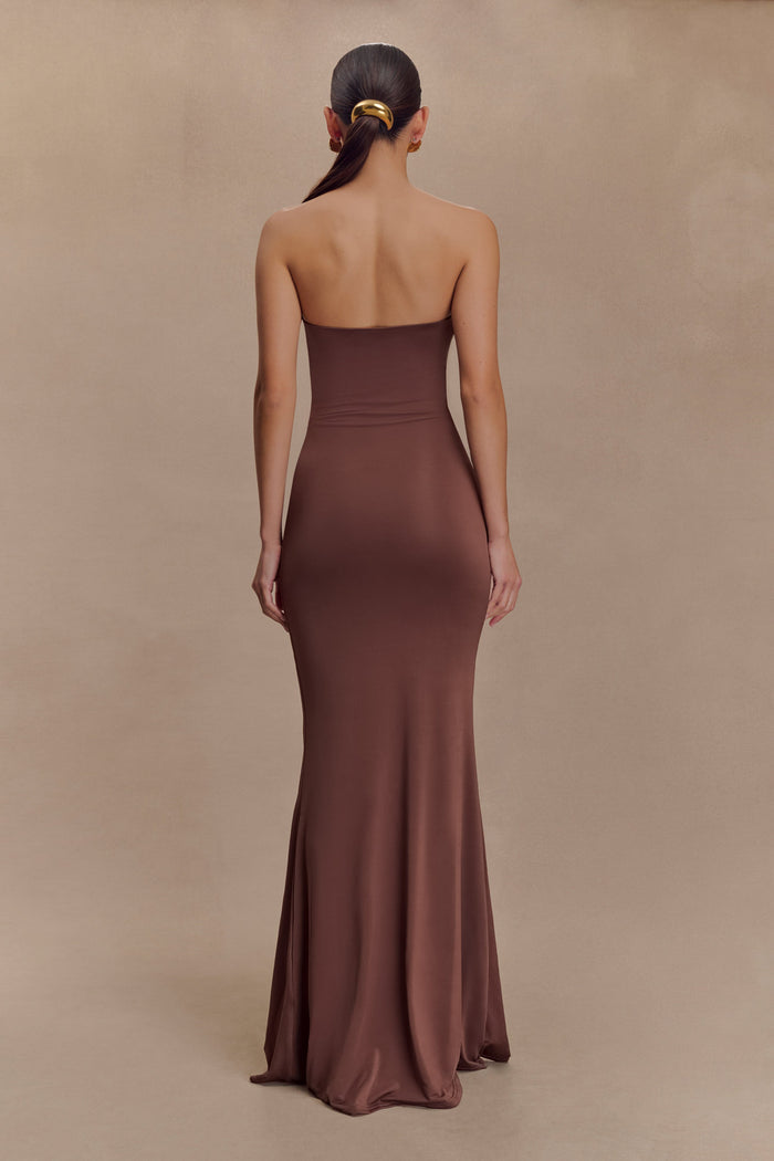 Madison Strapless Slinky Maxi Dress - Chocolate