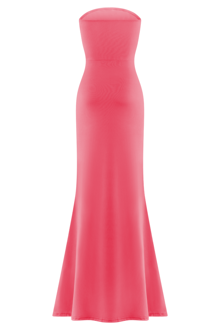 Madison Strapless Slinky Maxi Dress - Coral