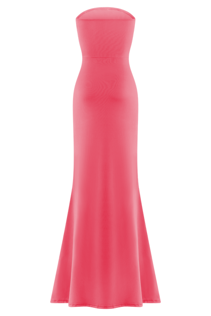 Madison Strapless Slinky Maxi Dress - Coral