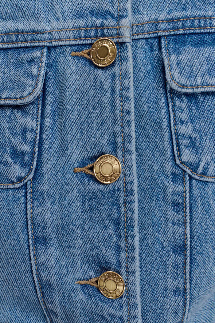 Marge Fitted Denim Short Sleeve Top - Classic Blue