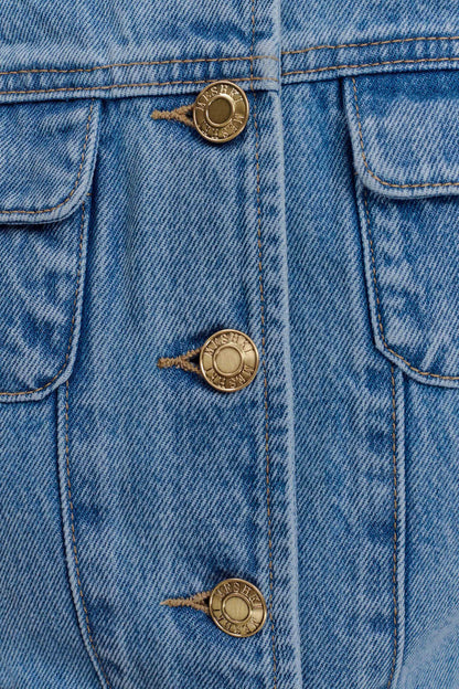 Marge Fitted Denim Short Sleeve Top - Classic Blue