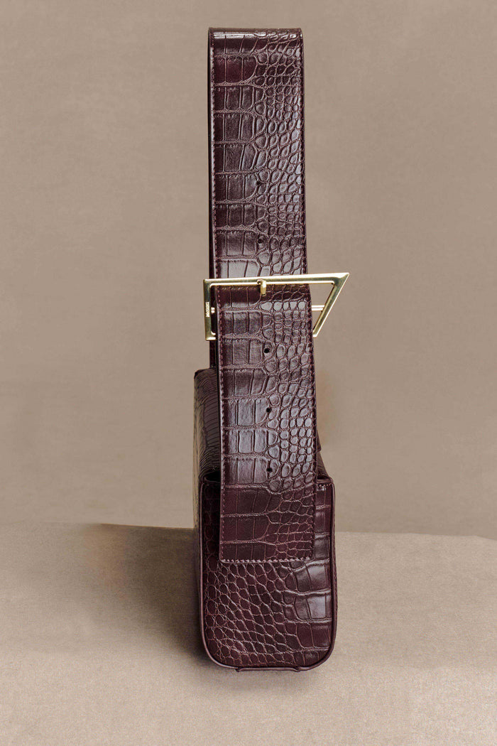 Maria Faux Leather Crocodile Shoulder Bag - Chocolate