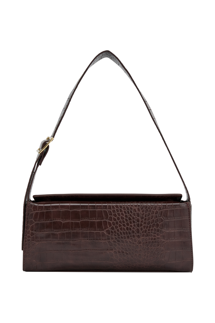 Maria Faux Leather Crocodile Shoulder Bag - Chocolate