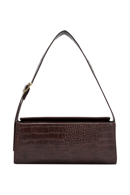 Maria Faux Leather Crocodile Shoulder Bag - Chocolate