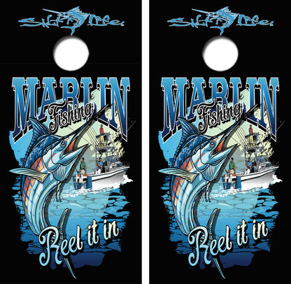 Marlin Fishing Reel It In Cornhole Design