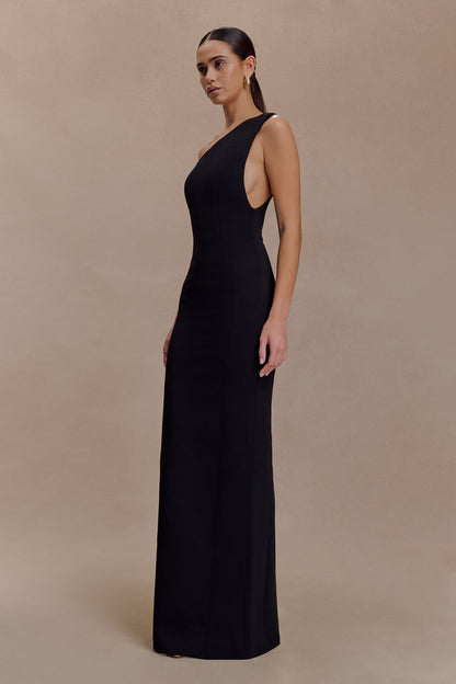 Milena One Shoulder Crepe Maxi Dress - Black