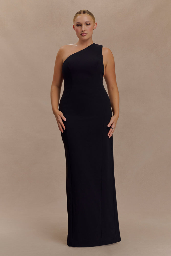 Milena One Shoulder Crepe Maxi Dress - Black