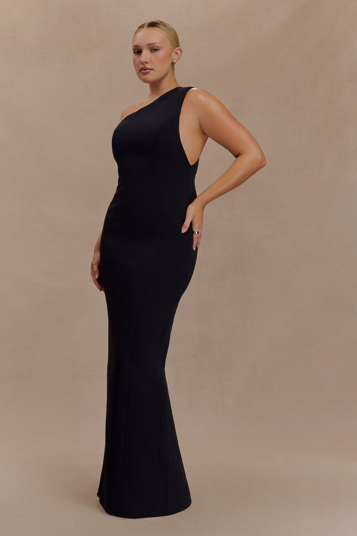 Milena One Shoulder Crepe Maxi Dress - Black