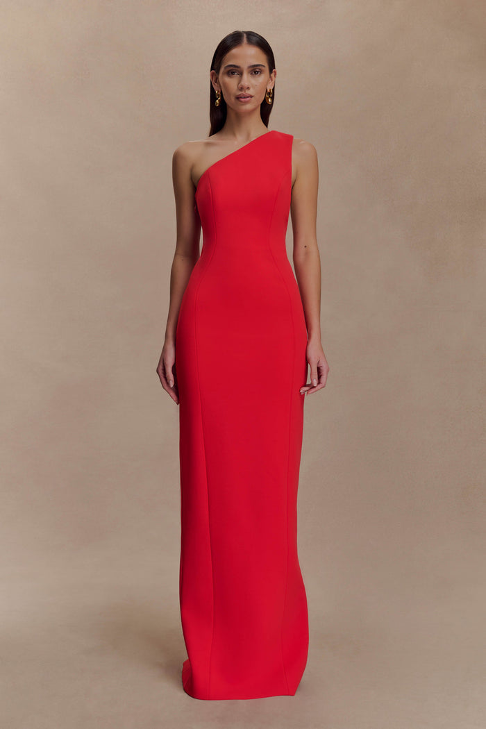 Milena One Shoulder Crepe Maxi Dress - Red