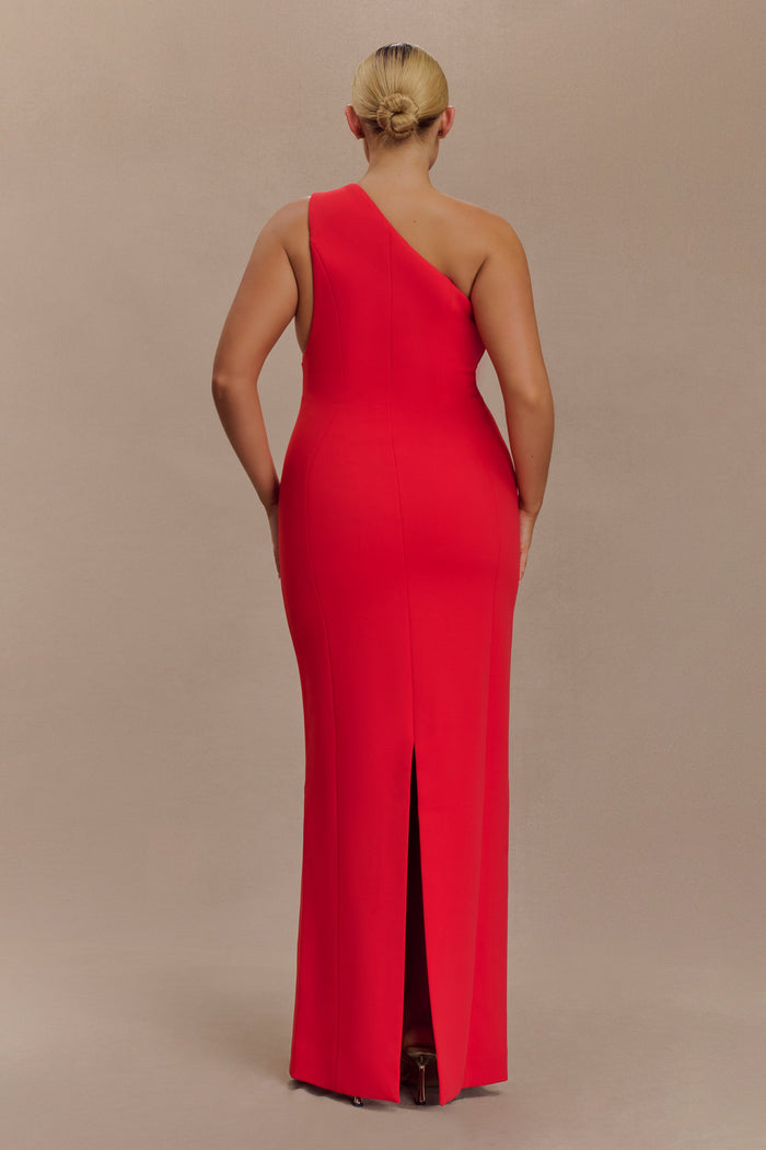 Milena One Shoulder Crepe Maxi Dress - Red