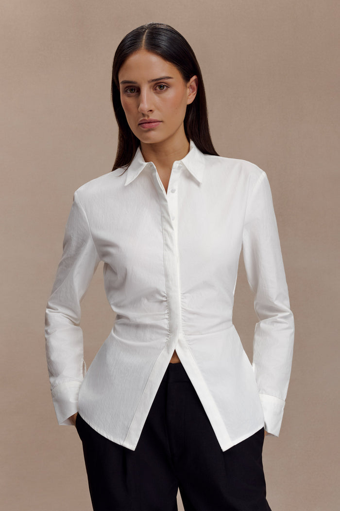 Millie Tie Back Cotton Shirt - White
