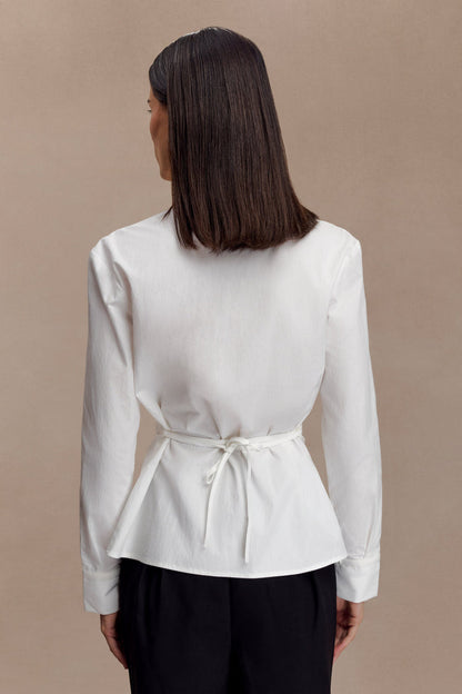 Millie Tie Back Cotton Shirt - White