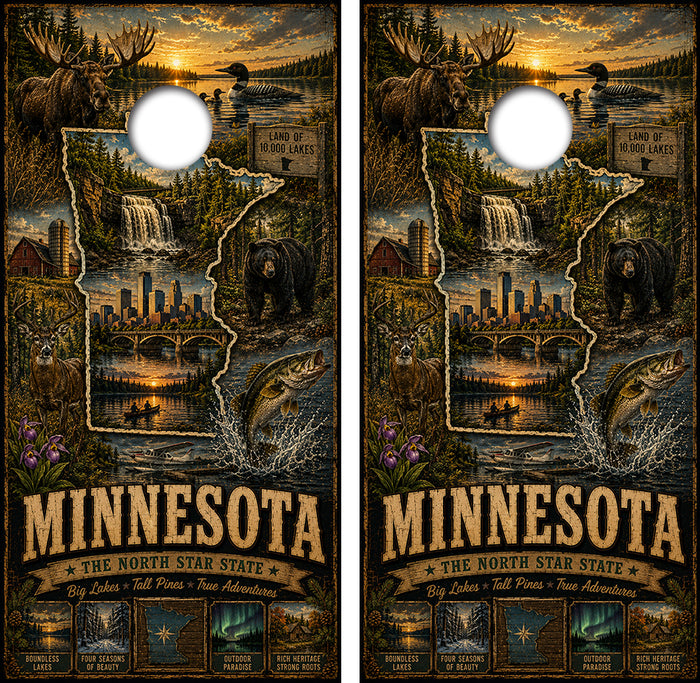 Minnesota The North Star State Cornhole Design