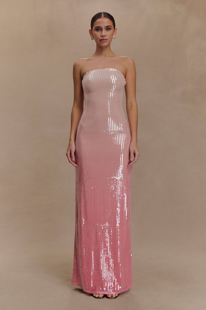 Miranda Strapless Sequin Maxi Dress - Ombre Pink