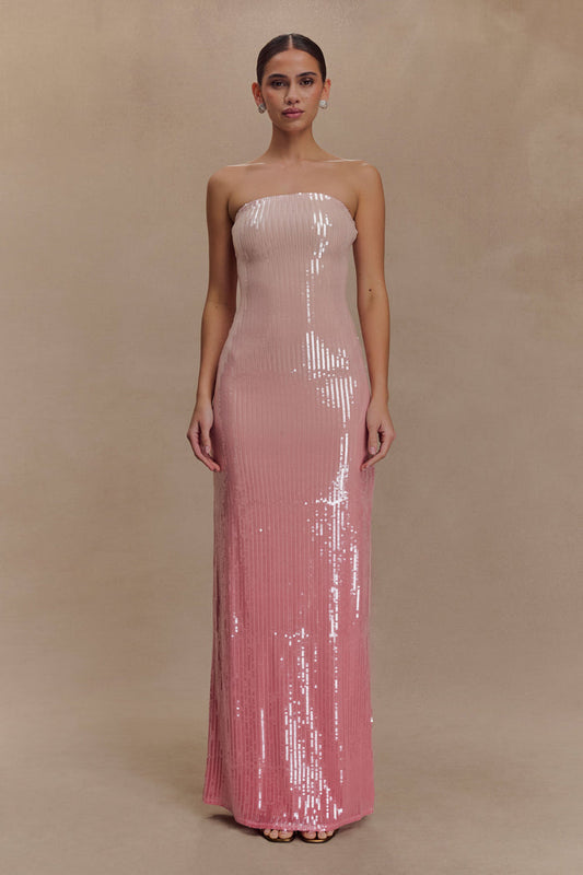 Miranda Strapless Sequin Maxi Dress - Ombre Pink