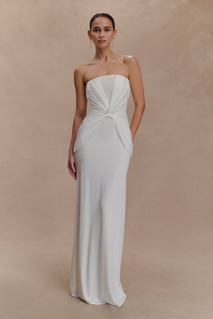 Mirren Strapless Slinky Maxi Dress - White