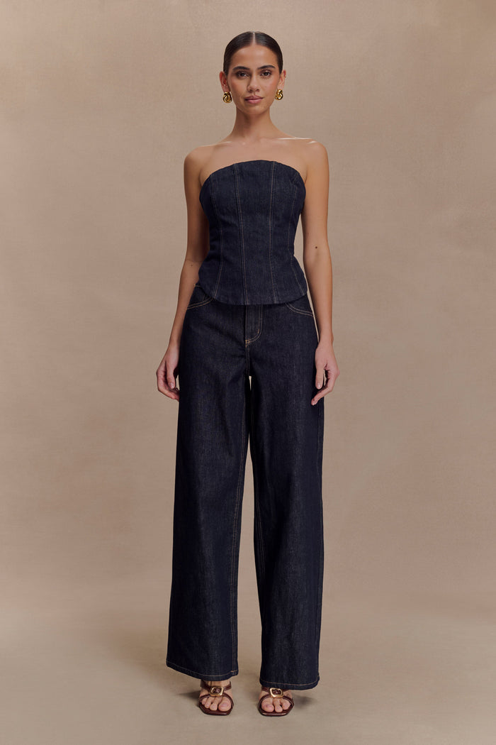 Monte Strapless Denim Corset - Washed Indigo Blue