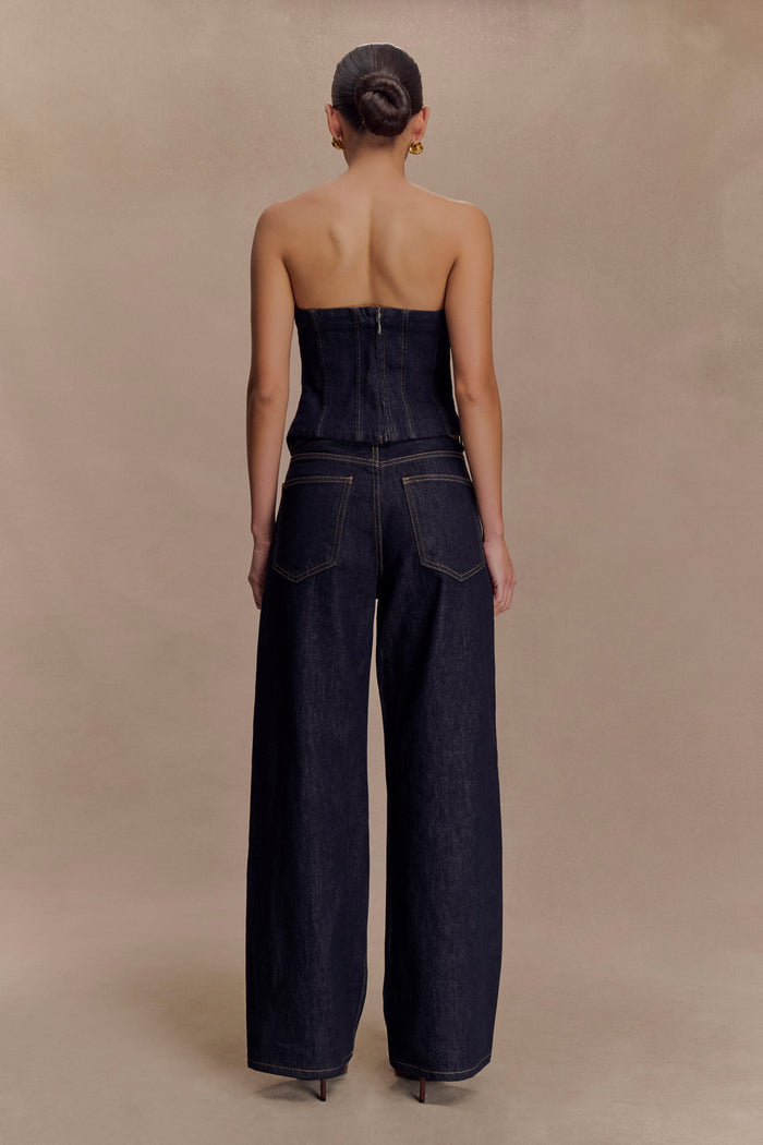 Monte Strapless Denim Corset - Washed Indigo Blue