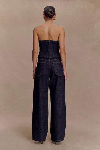 Monte Strapless Denim Corset - Washed Indigo Blue
